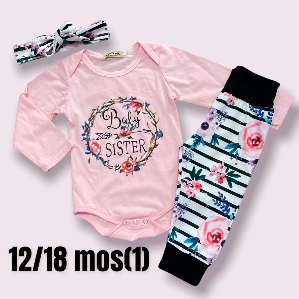 Boutique Baby Girl BABY SISTER 3pc Outfit